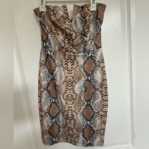 ✨NWT PrettyLittleThing Michelle Taupe Snake Print Bandeau Dress✨